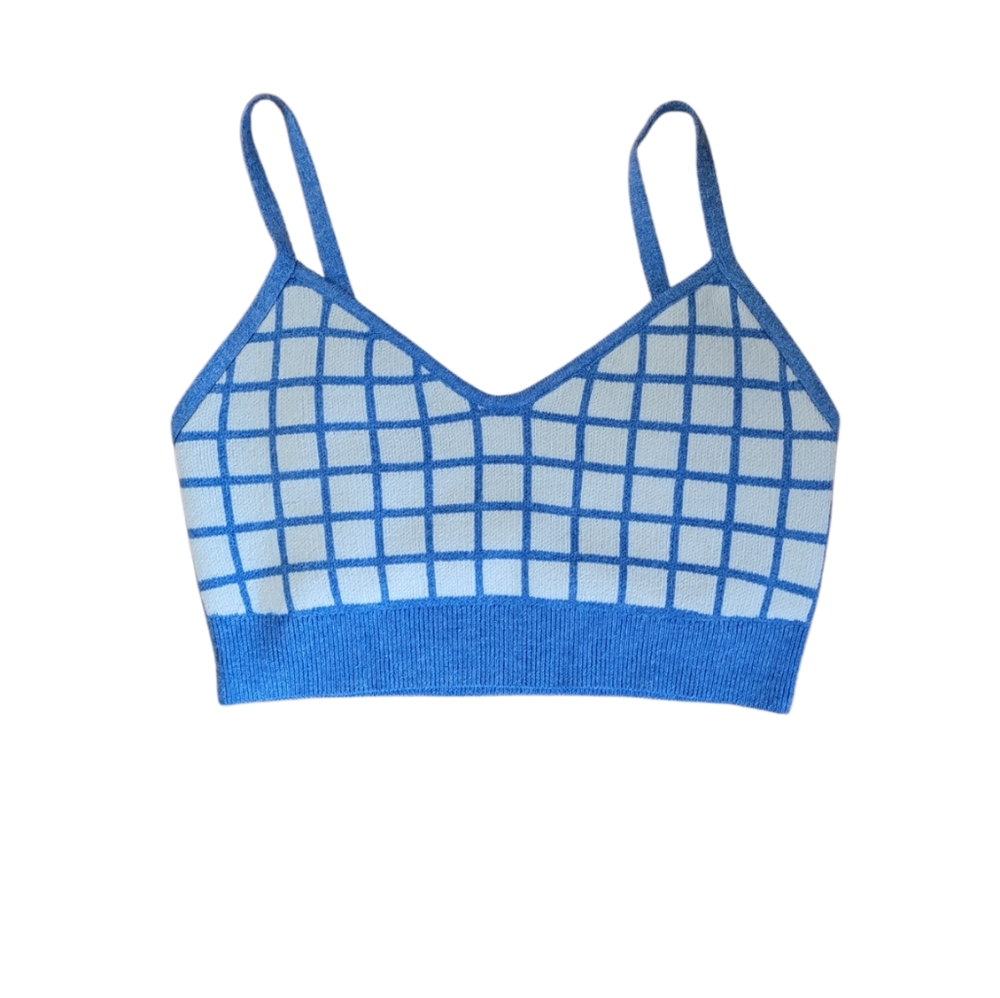 Oak + Fort Blue and White Knit Crop Top